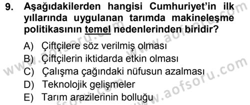 Tarım Ekonomisi ve Tarımsal Politikalar Dersi Ara Sınavı Deneme Sınav Soruları 9. Soru