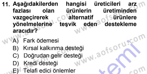 Tarım Ekonomisi ve Tarımsal Politikalar Dersi 2012 - 2013 Yılı (Final) Dönem Sonu Sınav Soruları 11. Soru