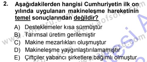 Tarım Ekonomisi ve Tarımsal Politikalar Dersi 2012 - 2013 Yılı (Final) Dönem Sonu Sınav Soruları 2. Soru