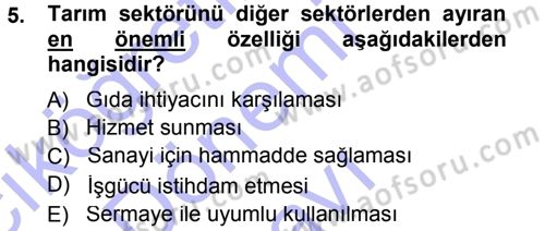 Tarım Ekonomisi ve Tarımsal Politikalar Dersi 2012 - 2013 Yılı (Final) Dönem Sonu Sınav Soruları 5. Soru