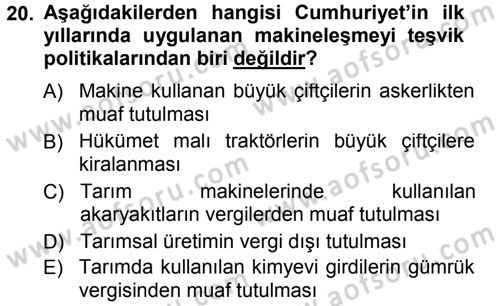 Tarım Ekonomisi ve Tarımsal Politikalar Dersi Ara Sınavı Deneme Sınav Soruları 20. Soru