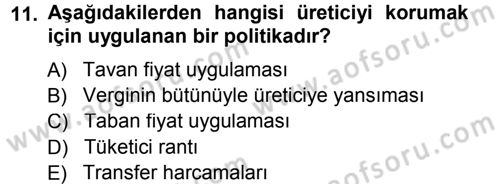 Tarım Ekonomisi ve Tarımsal Politikalar Dersi 2013 - 2014 Yılı (Final) Dönem Sonu Sınav Soruları 11. Soru