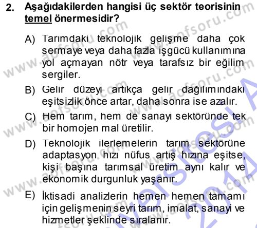 Tarım Ekonomisi ve Tarımsal Politikalar Dersi 2013 - 2014 Yılı (Final) Dönem Sonu Sınav Soruları 2. Soru
