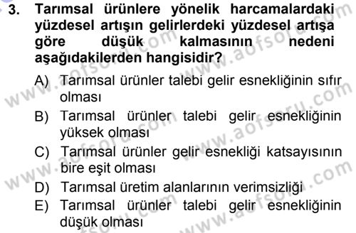 Tarım Ekonomisi ve Tarımsal Politikalar Dersi 2013 - 2014 Yılı (Final) Dönem Sonu Sınav Soruları 3. Soru