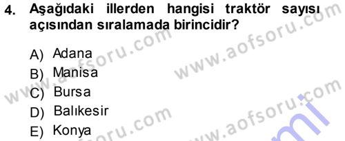 Tarım Ekonomisi ve Tarımsal Politikalar Dersi 2013 - 2014 Yılı (Final) Dönem Sonu Sınav Soruları 4. Soru