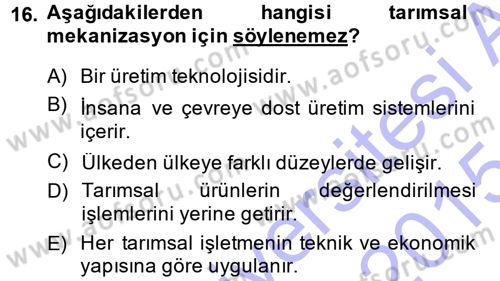 Tarım Ekonomisi ve Tarımsal Politikalar Dersi 2014 - 2015 Yılı (Vize) Ara Sınav Soruları 16. Soru