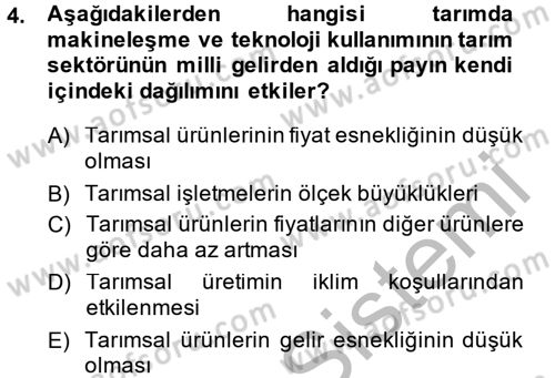 Tarım Ekonomisi ve Tarımsal Politikalar Dersi 2014 - 2015 Yılı (Final) Dönem Sonu Sınav Soruları 4. Soru