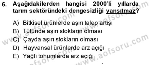 Tarım Ekonomisi ve Tarımsal Politikalar Dersi 2014 - 2015 Yılı (Final) Dönem Sonu Sınav Soruları 6. Soru