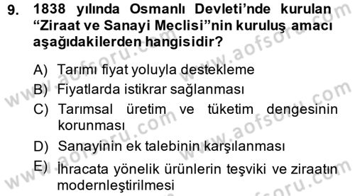 Tarım Ekonomisi ve Tarımsal Politikalar Dersi 2014 - 2015 Yılı (Final) Dönem Sonu Sınav Soruları 9. Soru
