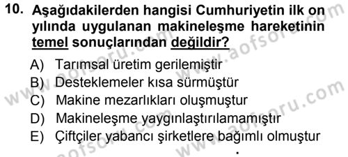 Tarım Ekonomisi ve Tarımsal Politikalar Dersi 2014 - 2015 Yılı Tek Ders Sınav Soruları 10. Soru