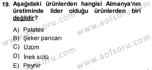 Tarım Ekonomisi ve Tarımsal Politikalar Dersi 2014 - 2015 Yılı Tek Ders Sınav Soruları 19. Soru