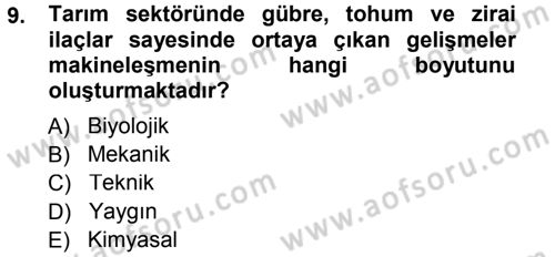 Tarım Ekonomisi ve Tarımsal Politikalar Dersi 2014 - 2015 Yılı Tek Ders Sınav Soruları 9. Soru
