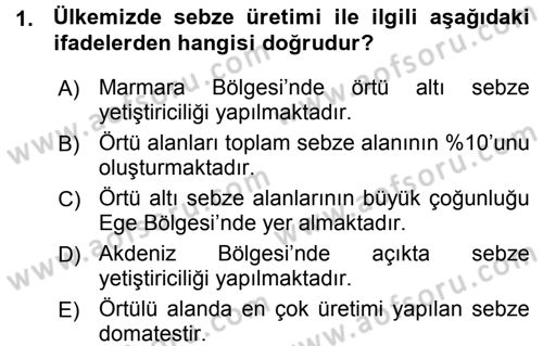 Tarım Ekonomisi ve Tarımsal Politikalar Dersi Ara Sınavı Deneme Sınav Soruları 1. Soru