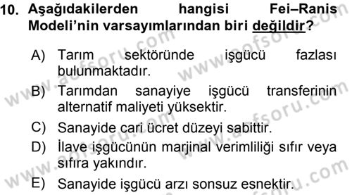 Tarım Ekonomisi ve Tarımsal Politikalar Dersi Ara Sınavı Deneme Sınav Soruları 10. Soru