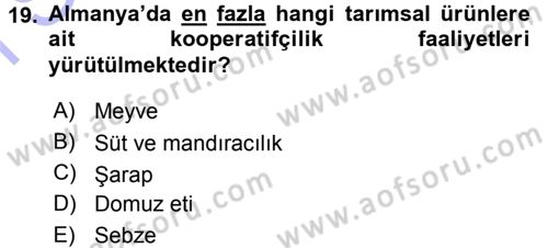 Tarım Ekonomisi ve Tarımsal Politikalar Dersi 2015 - 2016 Yılı (Final) Dönem Sonu Sınav Soruları 19. Soru