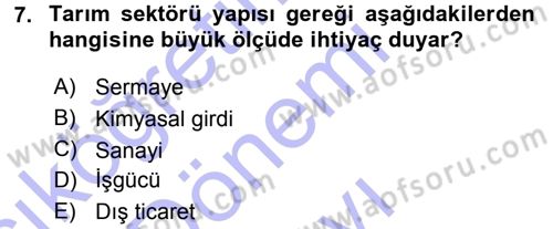 Tarım Ekonomisi ve Tarımsal Politikalar Dersi 2015 - 2016 Yılı (Final) Dönem Sonu Sınav Soruları 7. Soru