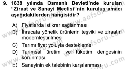 Tarım Ekonomisi ve Tarımsal Politikalar Dersi 2015 - 2016 Yılı (Final) Dönem Sonu Sınav Soruları 9. Soru