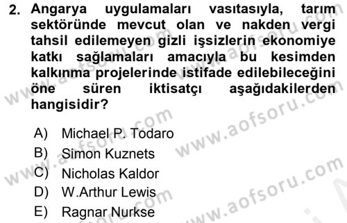 Tarım Ekonomisi ve Tarımsal Politikalar Dersi 2015 - 2016 Yılı Tek Ders Sınav Soruları 2. Soru