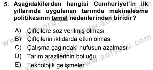 Tarım Ekonomisi ve Tarımsal Politikalar Dersi 2015 - 2016 Yılı Tek Ders Sınav Soruları 5. Soru