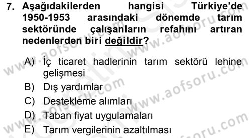 Tarım Ekonomisi ve Tarımsal Politikalar Dersi 2015 - 2016 Yılı Tek Ders Sınav Soruları 7. Soru