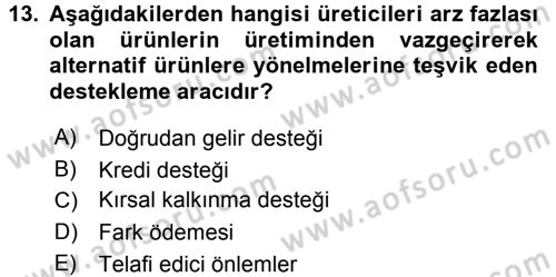 Tarım Ekonomisi ve Tarımsal Politikalar Dersi 2016 - 2017 Yılı 3 Ders Sınav Soruları 13. Soru