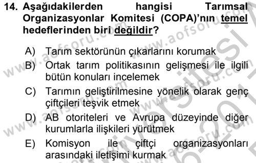 Tarım Ekonomisi ve Tarımsal Politikalar Dersi 2016 - 2017 Yılı 3 Ders Sınav Soruları 14. Soru