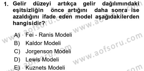 Tarım Ekonomisi ve Tarımsal Politikalar Dersi Ara Sınavı Deneme Sınav Soruları 1. Soru