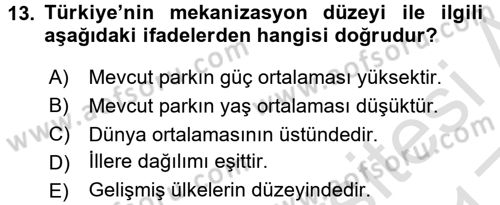 Tarım Ekonomisi ve Tarımsal Politikalar Dersi Ara Sınavı Deneme Sınav Soruları 13. Soru
