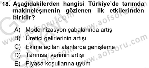 Tarım Ekonomisi ve Tarımsal Politikalar Dersi Ara Sınavı Deneme Sınav Soruları 18. Soru