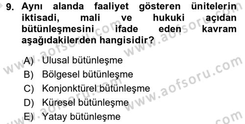 Tarım Ekonomisi ve Tarımsal Politikalar Dersi 2016 - 2017 Yılı (Vize) Ara Sınav Soruları 9. Soru