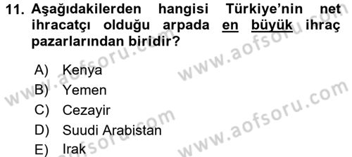 Tarım Ekonomisi ve Tarımsal Politikalar Dersi 2016 - 2017 Yılı (Final) Dönem Sonu Sınav Soruları 11. Soru