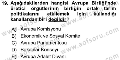 Tarım Ekonomisi ve Tarımsal Politikalar Dersi 2016 - 2017 Yılı (Final) Dönem Sonu Sınav Soruları 19. Soru