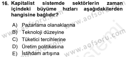 Tarım Ekonomisi ve Tarımsal Politikalar Dersi 2017 - 2018 Yılı 3 Ders Sınav Soruları 16. Soru