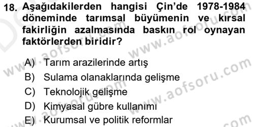 Tarım Ekonomisi ve Tarımsal Politikalar Dersi 2017 - 2018 Yılı 3 Ders Sınav Soruları 18. Soru