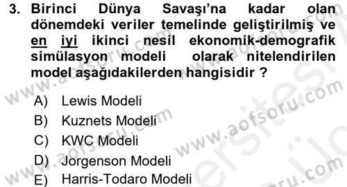 Tarım Ekonomisi ve Tarımsal Politikalar Dersi 2017 - 2018 Yılı 3 Ders Sınav Soruları 3. Soru