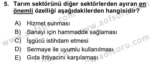 Tarım Ekonomisi ve Tarımsal Politikalar Dersi 2017 - 2018 Yılı 3 Ders Sınav Soruları 5. Soru