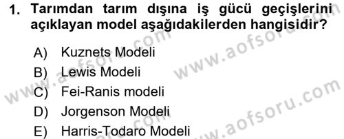 Tarım Ekonomisi ve Tarımsal Politikalar Dersi Ara Sınavı Deneme Sınav Soruları 1. Soru