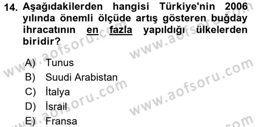 Tarım Ekonomisi ve Tarımsal Politikalar Dersi 2017 - 2018 Yılı (Final) Dönem Sonu Sınav Soruları 14. Soru