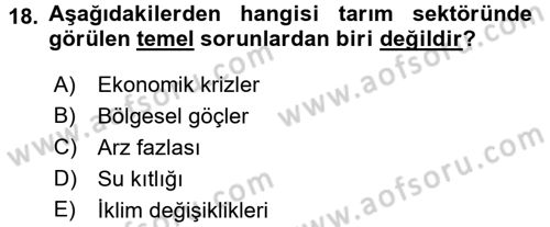 Tarım Ekonomisi ve Tarımsal Politikalar Dersi 2017 - 2018 Yılı (Final) Dönem Sonu Sınav Soruları 18. Soru