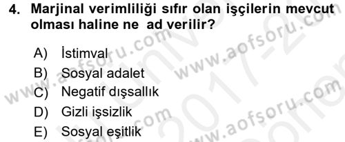 Tarım Ekonomisi ve Tarımsal Politikalar Dersi 2017 - 2018 Yılı (Final) Dönem Sonu Sınav Soruları 4. Soru