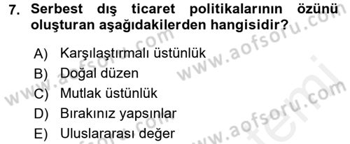 Tarım Ekonomisi ve Tarımsal Politikalar Dersi 2017 - 2018 Yılı (Final) Dönem Sonu Sınav Soruları 7. Soru