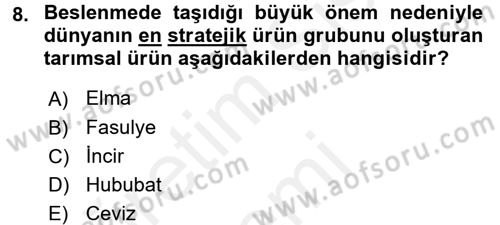 Tarım Ekonomisi ve Tarımsal Politikalar Dersi 2017 - 2018 Yılı (Final) Dönem Sonu Sınav Soruları 8. Soru