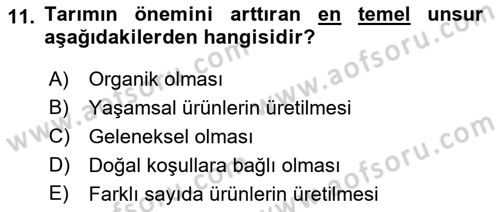 Tarım Ekonomisi ve Tarımsal Politikalar Dersi Ara Sınavı Deneme Sınav Soruları 11. Soru