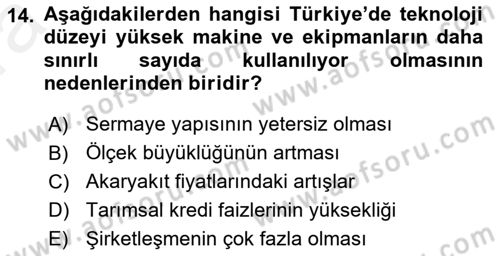 Tarım Ekonomisi ve Tarımsal Politikalar Dersi Ara Sınavı Deneme Sınav Soruları 14. Soru