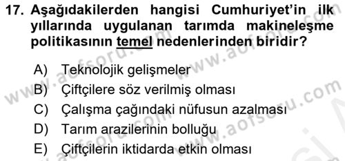 Tarım Ekonomisi ve Tarımsal Politikalar Dersi Ara Sınavı Deneme Sınav Soruları 17. Soru