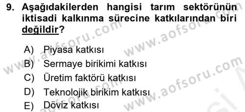 Tarım Ekonomisi ve Tarımsal Politikalar Dersi Ara Sınavı Deneme Sınav Soruları 9. Soru
