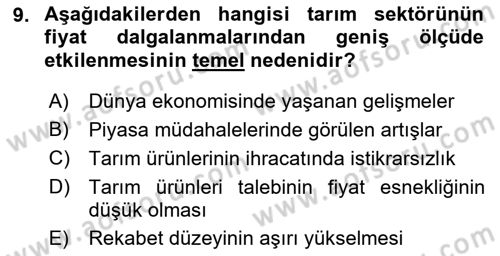Tarım Ekonomisi ve Tarımsal Politikalar Dersi 2018 - 2019 Yılı (Final) Dönem Sonu Sınav Soruları 9. Soru