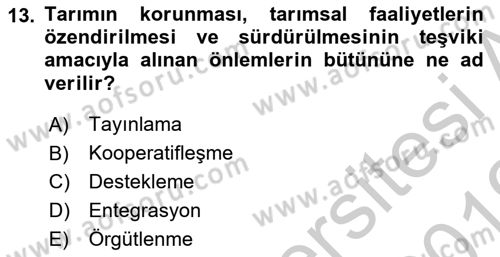 Tarım Ekonomisi ve Tarımsal Politikalar Dersi 2018 - 2019 Yılı Yaz Okulu Sınav Soruları 13. Soru