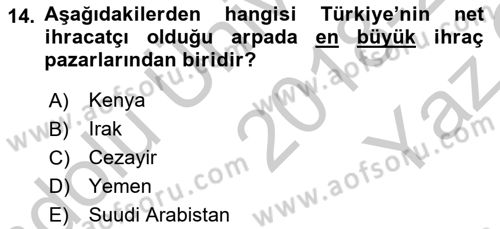 Tarım Ekonomisi ve Tarımsal Politikalar Dersi 2018 - 2019 Yılı Yaz Okulu Sınav Soruları 14. Soru