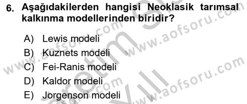 Tarım Ekonomisi ve Tarımsal Politikalar Dersi 2018 - 2019 Yılı Yaz Okulu Sınav Soruları 6. Soru